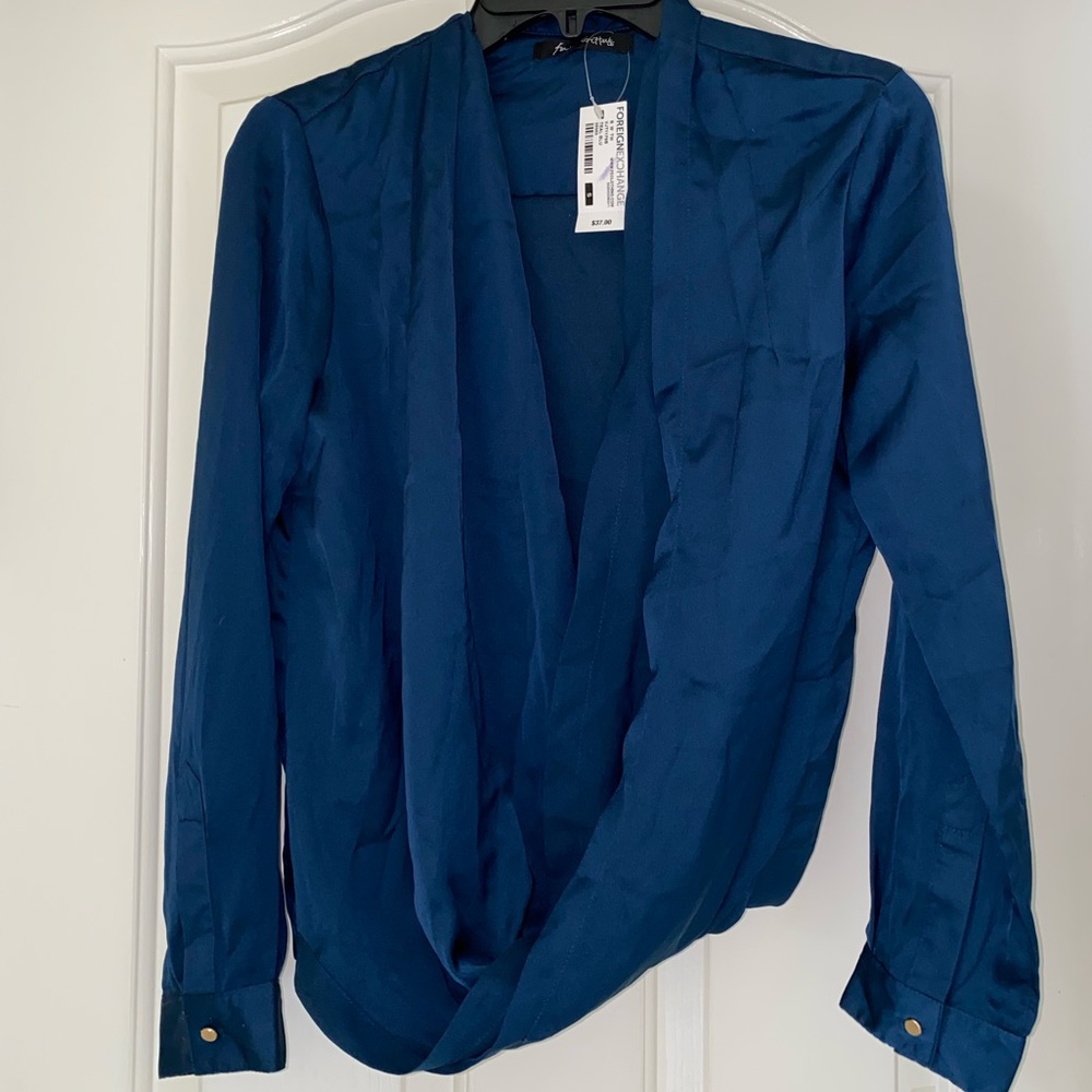 Foreign Exchange teal blue blouse top BNWT